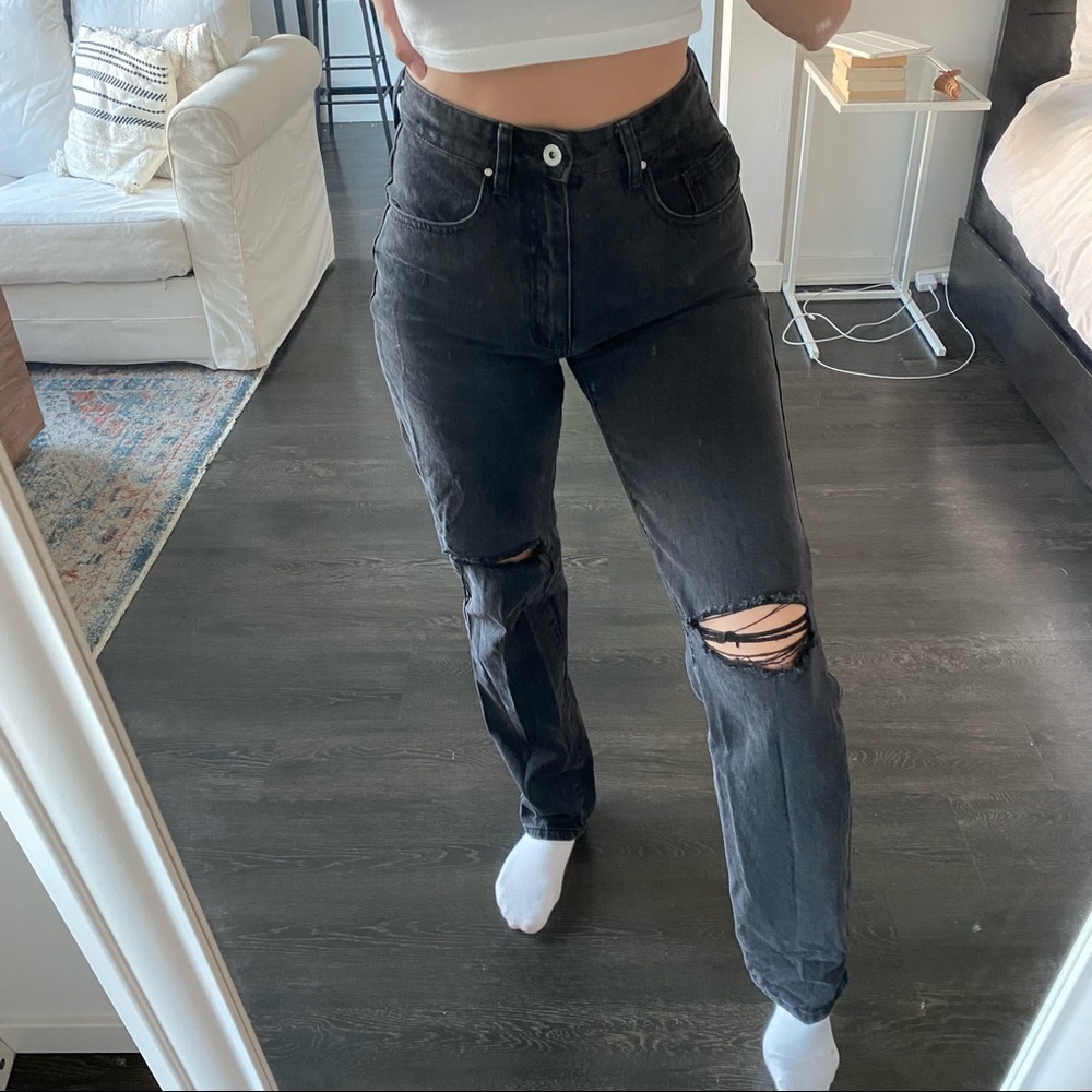Washed Black Straight Leg Jeans